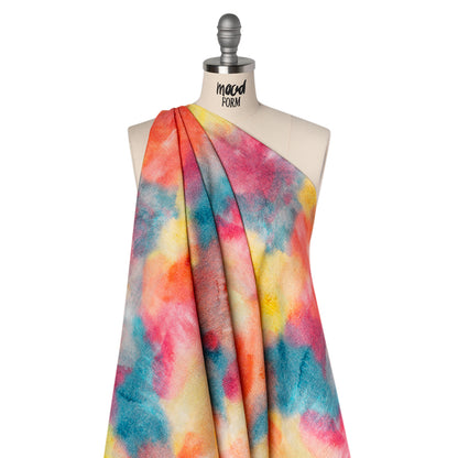 Slubbed Gauzy Cotton Woven - Coral Red, Yellow and Blue Bold Tie Dye - Mood Exclusive Dyed Delights Print