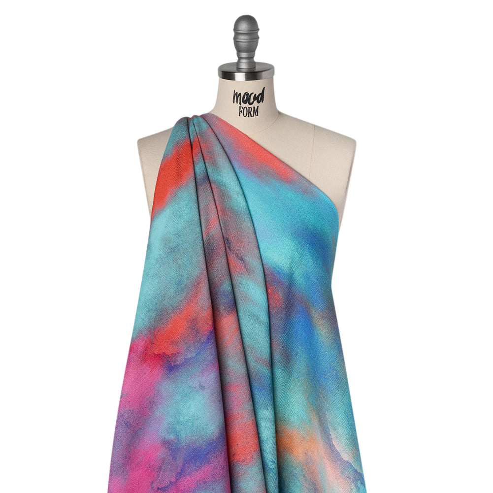 Slubbed Gauzy Cotton Woven - Sky Blue, Bubblegum Pink and Coral Tie Dye - Mood Exclusive To Dye For Print - Drape
