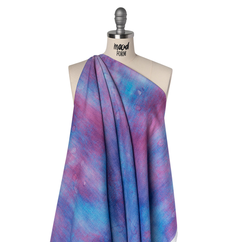 Slubbed Gauzy Cotton Woven - Pink, Ultramarine Blue and Purple Spotted Tie Dye - Mood Exclusive Dewdrop Ditsy Print - Drape
