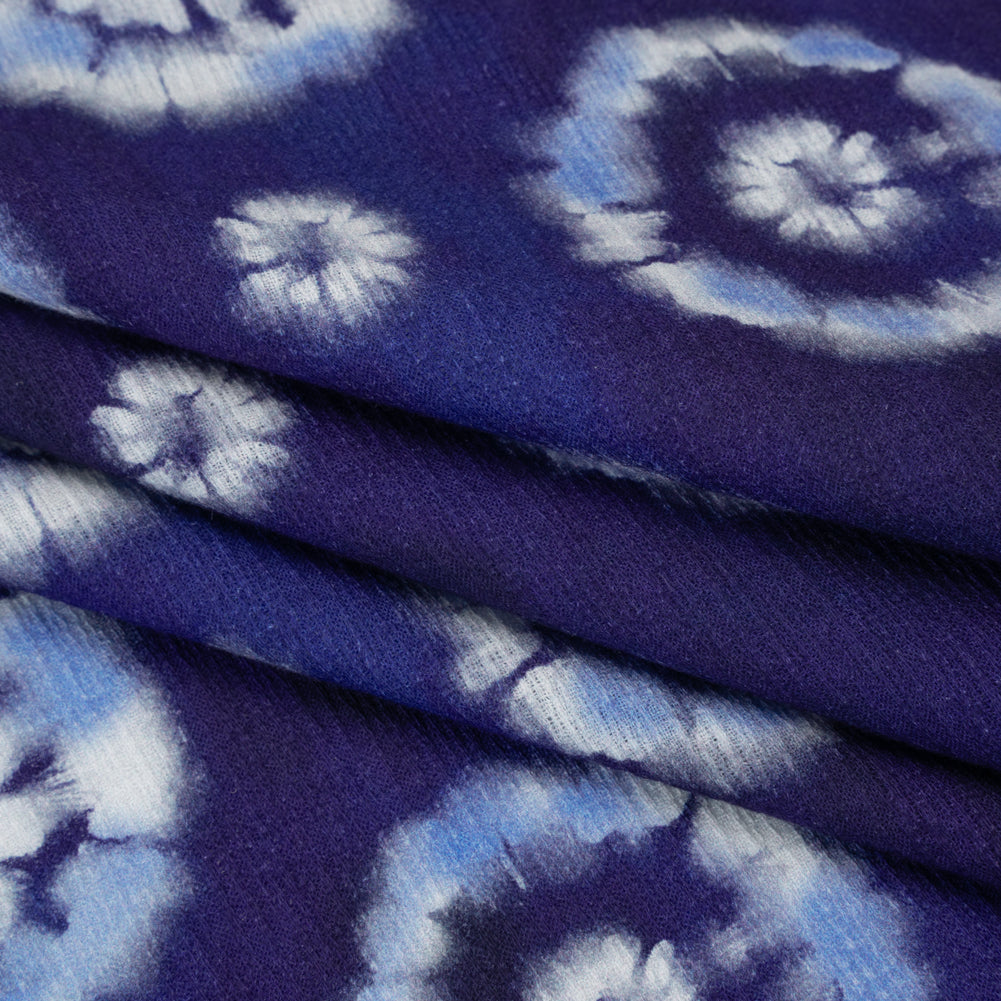 Slubbed Gauzy Cotton Woven - Indigo, Light Blue and White Small Tie Dye Spots - Mood Exclusive Dandelion Daydream Print - Folded
