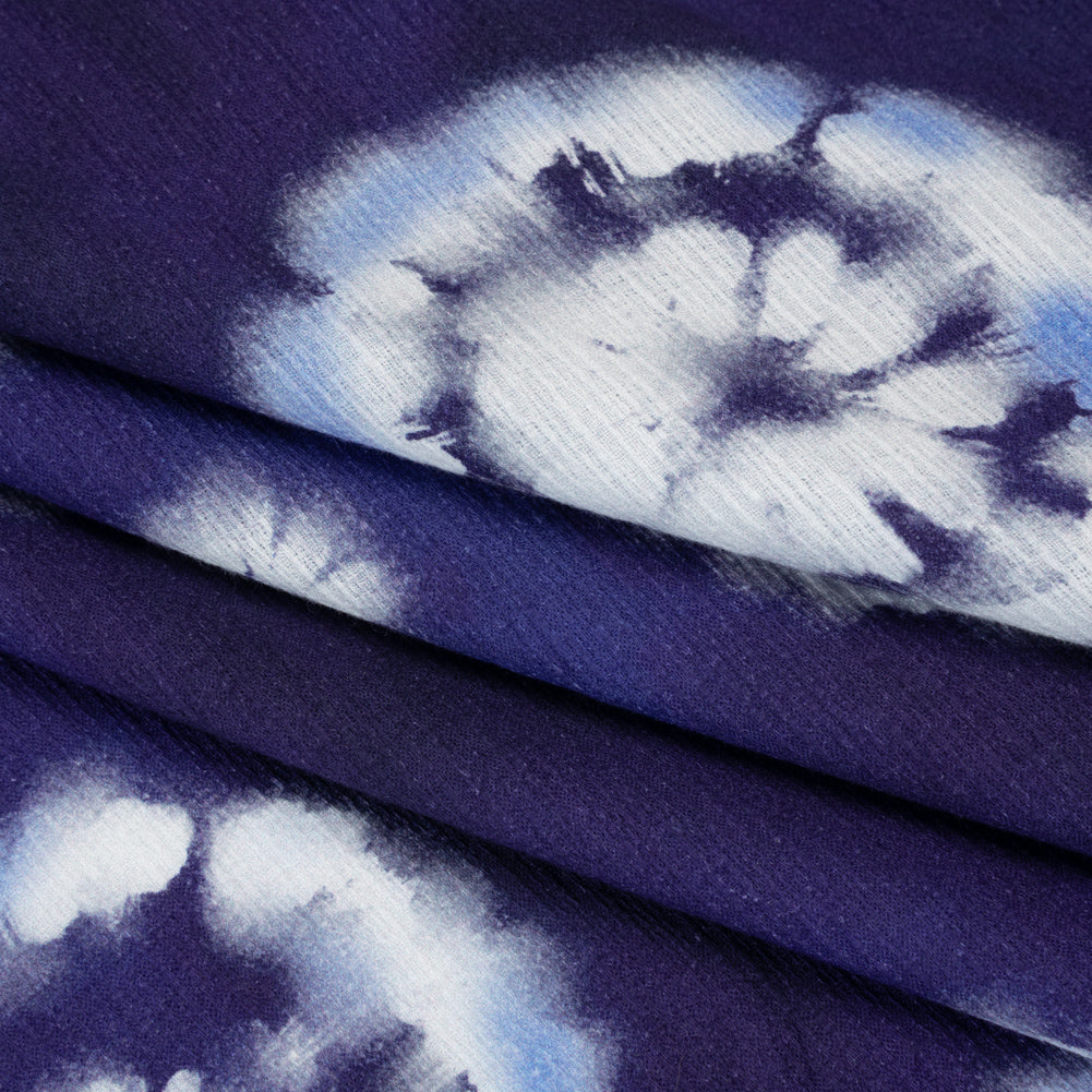 Slubbed Gauzy Cotton Woven - Indigo, Light Blue and White Large Tie Dye Spots - Mood Exclusive Dandelion Daydream Print - Folded