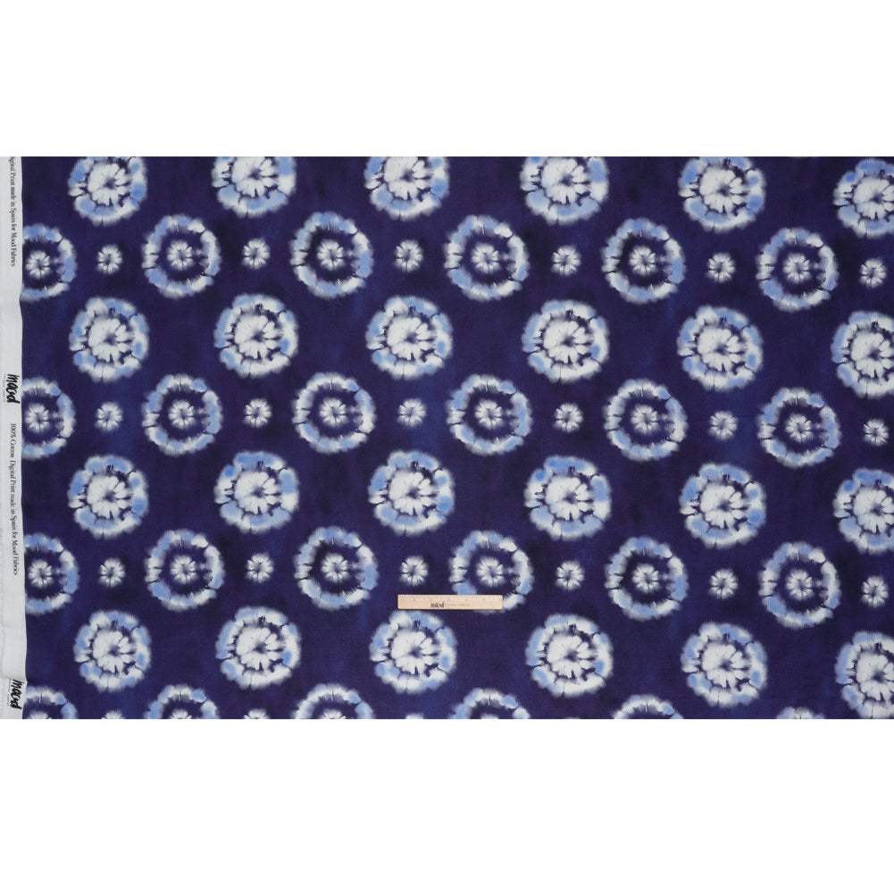 Slubbed Gauzy Cotton Woven - Indigo, Light Blue and White Large Tie Dye Spots - Mood Exclusive Dandelion Daydream Print - Full