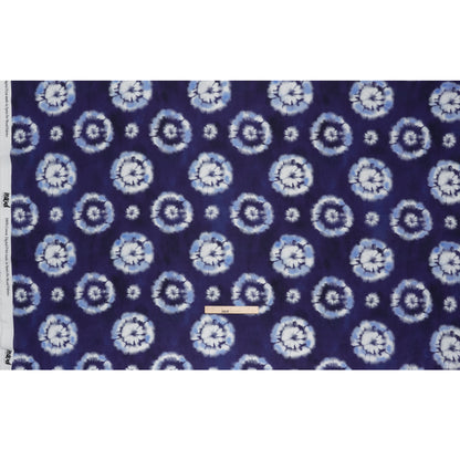 Slubbed Gauzy Cotton Woven - Indigo, Light Blue and White Large Tie Dye Spots - Mood Exclusive Dandelion Daydream Print