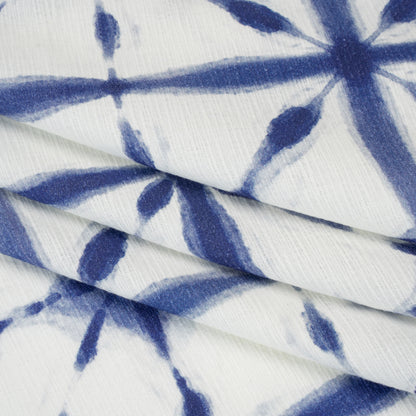 Slubbed Gauzy Cotton Woven - Indigo Blue and White Tie Dye Geometric Shibori - Mood Exclusive Tie Dye Tiles Print
