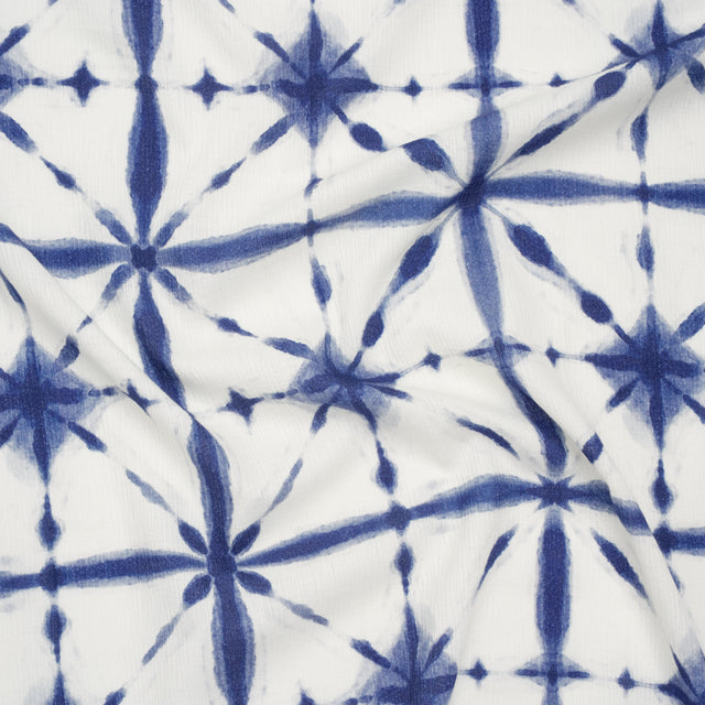 Slubbed Gauzy Cotton Woven - Indigo Blue and White Tie Dye Geometric Shibori - Mood Exclusive Tie Dye Tiles Print
