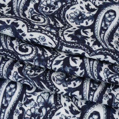 Slubbed Gauzy Cotton Woven - Navy Blue and White Paisley - Mood Exclusive Mediterranean Medley Print