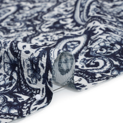Slubbed Gauzy Cotton Woven - Navy Blue and White Paisley - Mood Exclusive Mediterranean Medley Print