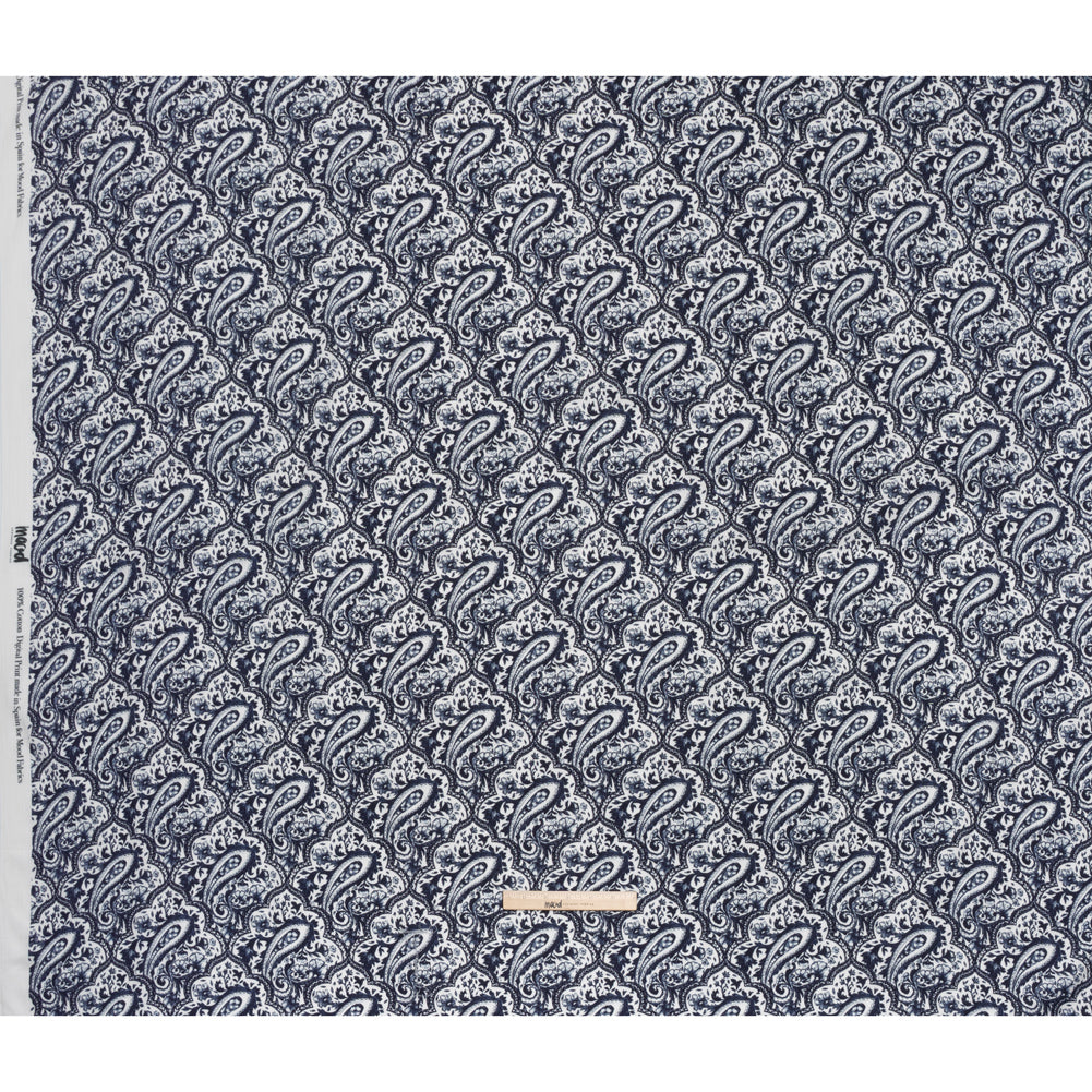 Slubbed Gauzy Cotton Woven - Navy Blue and White Paisley - Mood Exclusive Mediterranean Medley Print - Full