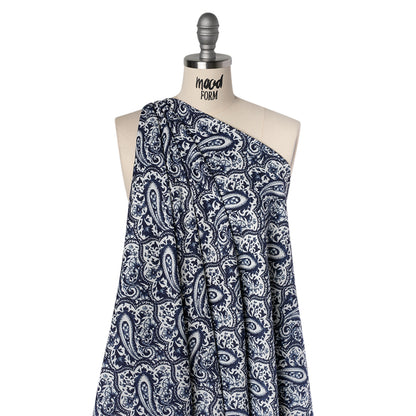 Slubbed Gauzy Cotton Woven - Navy Blue and White Paisley - Mood Exclusive Mediterranean Medley Print