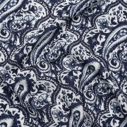 Slubbed Gauzy Cotton Woven - Navy Blue and White Paisley - Mood Exclusive Mediterranean Medley Print