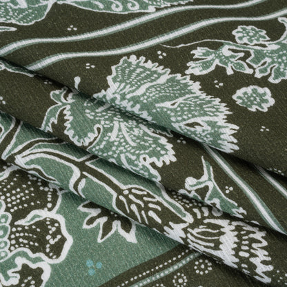 Slubbed Gauzy Cotton Woven - Dark Olive Green and Muted Teal Floral Handkerchief Panel - Mood Exclusive Needlepoint Picnic Print