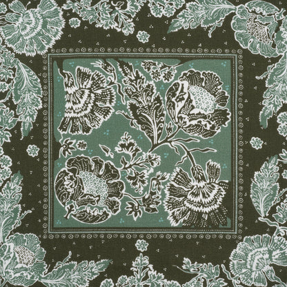 Slubbed Gauzy Cotton Woven - Dark Olive Green and Muted Teal Floral Handkerchief Panel - Mood Exclusive Needlepoint Picnic Print