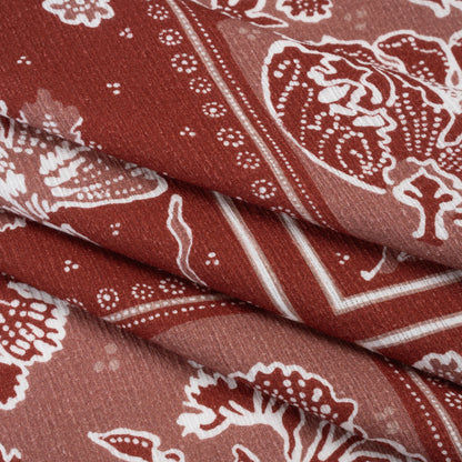 Slubbed Gauzy Cotton Woven - Brick Red and Dusty Rose Floral Handkerchief Panel - Mood Exclusive Needlepoint Picnic Print