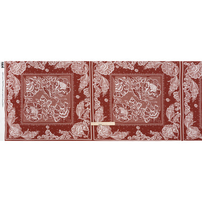 Slubbed Gauzy Cotton Woven - Brick Red and Dusty Rose Floral Handkerchief Panel - Mood Exclusive Needlepoint Picnic Print