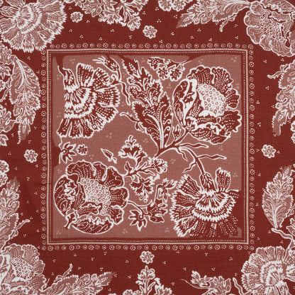 Slubbed Gauzy Cotton Woven - Brick Red and Dusty Rose Floral Handkerchief Panel - Mood Exclusive Needlepoint Picnic Print
