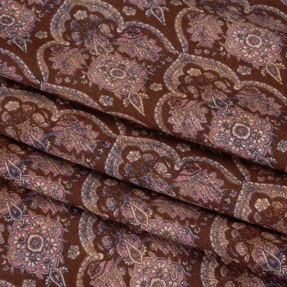 Slubbed Gauzy Cotton Woven - Burgundy, Pink and Blue Fancy Floral Tiles - Mood Exclusive Fairytale Scales Print - Folded