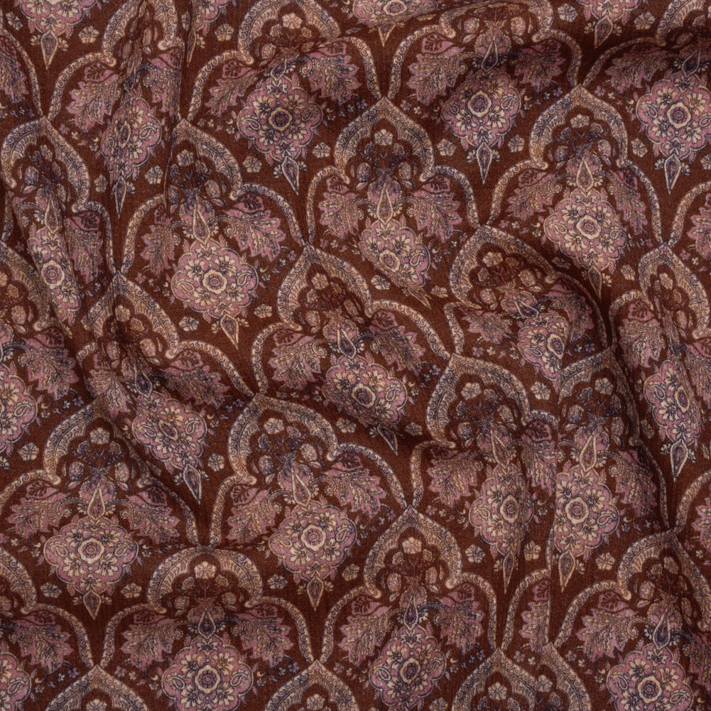 Slubbed Gauzy Cotton Woven - Burgundy, Pink and Blue Fancy Floral Tiles - Mood Exclusive Fairytale Scales Print