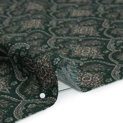 Slubbed Gauzy Cotton Woven - Deep Green, Beige and Olive Fancy Floral Tiles - Mood Exclusive Fairytale Scales Print