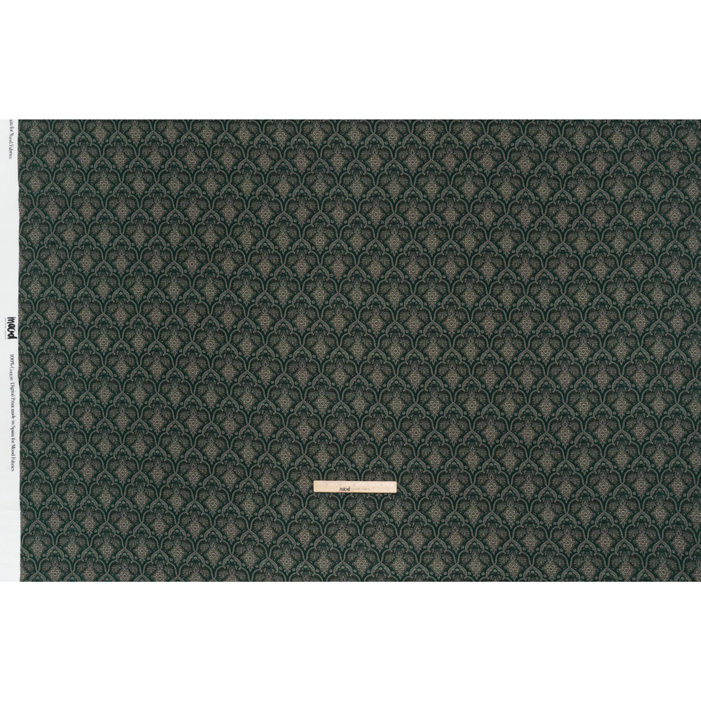 Slubbed Gauzy Cotton Woven - Deep Green, Beige and Olive Fancy Floral Tiles - Mood Exclusive Fairytale Scales Print - Full