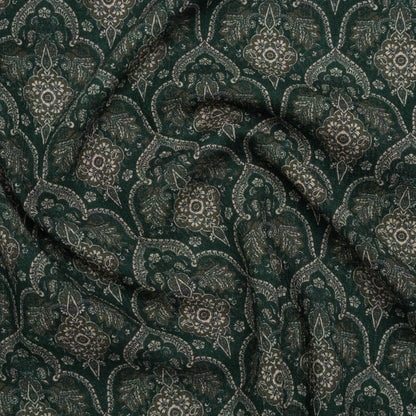 Slubbed Gauzy Cotton Woven - Deep Green, Beige and Olive Fancy Floral Tiles - Mood Exclusive Fairytale Scales Print