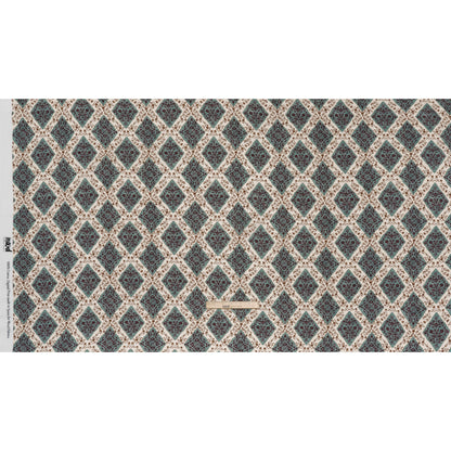 Slubbed Gauzy Cotton Woven - Cream, Dusty Teal and Burgundy Floral Diamonds - Mood Exclusive Garden Grid Print