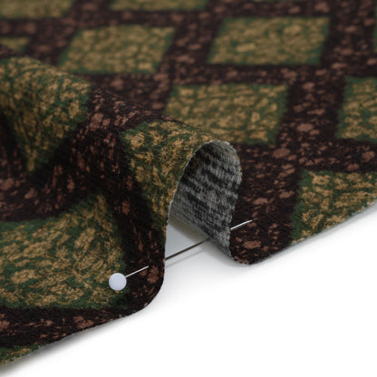 Slubbed Gauzy Cotton Woven - Dark Green, Black and Gilded Beige Small Floral Diamonds - Mood Exclusive Garden Grid Print