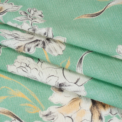 Slubbed Gauzy Cotton Woven - Mint Green, Golden Yellow and Off White Floral - Mood Exclusive Color Me Chrysanthemum Print