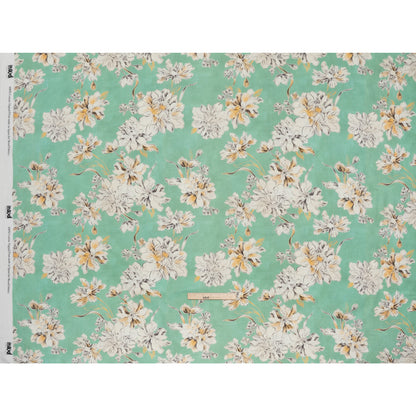 Slubbed Gauzy Cotton Woven - Mint Green, Golden Yellow and Off White Floral - Mood Exclusive Color Me Chrysanthemum Print