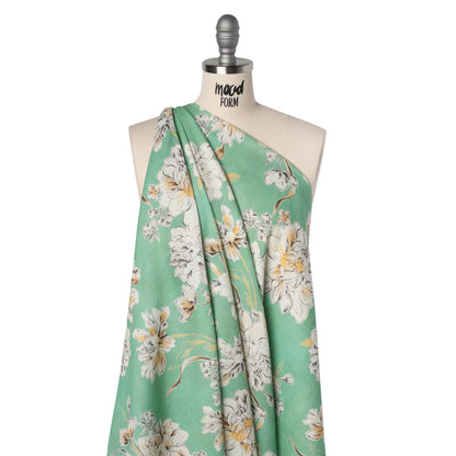 Slubbed Gauzy Cotton Woven - Mint Green, Golden Yellow and Off White Floral - Mood Exclusive Color Me Chrysanthemum Print