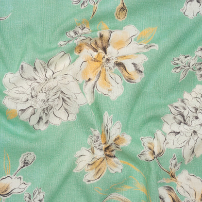Slubbed Gauzy Cotton Woven - Mint Green, Golden Yellow and Off White Floral - Mood Exclusive Color Me Chrysanthemum Print