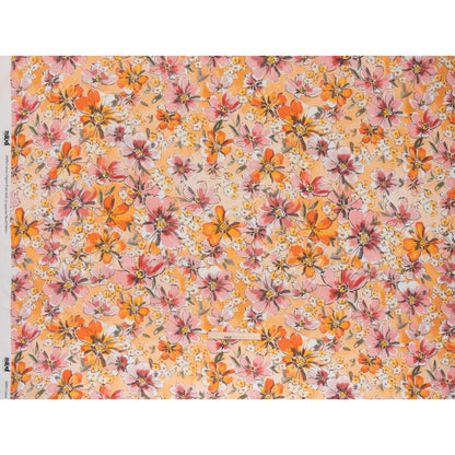 Slubbed Gauzy Cotton Woven - Light Pink, Creamsicle and Sun Yellow Floral - Mood Exclusive Hibiscus Heatwave Print