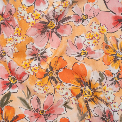 Slubbed Gauzy Cotton Woven - Light Pink, Creamsicle and Sun Yellow Floral - Mood Exclusive Hibiscus Heatwave Print