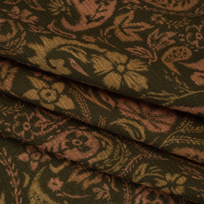 Slubbed Gauzy Cotton Woven - Dark Olive Green, Brown and Blush Tan Woodland Paisley - Mood Exclusive Woodland Whorls Print