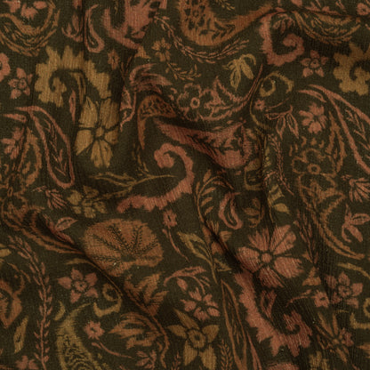 Slubbed Gauzy Cotton Woven - Dark Olive Green, Brown and Blush Tan Woodland Paisley - Mood Exclusive Woodland Whorls Print