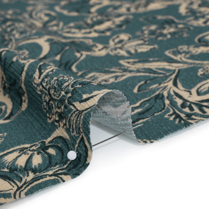 Slubbed Gauzy Cotton Woven - Sea Blue, Cream and Black Floral - Mood Exclusive Cottage Crawl Print