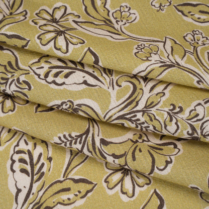 Slubbed Gauzy Cotton Woven - Pistachio Green, Cream and Dark Brown Floral - Mood Exclusive Cottage Crawl Print