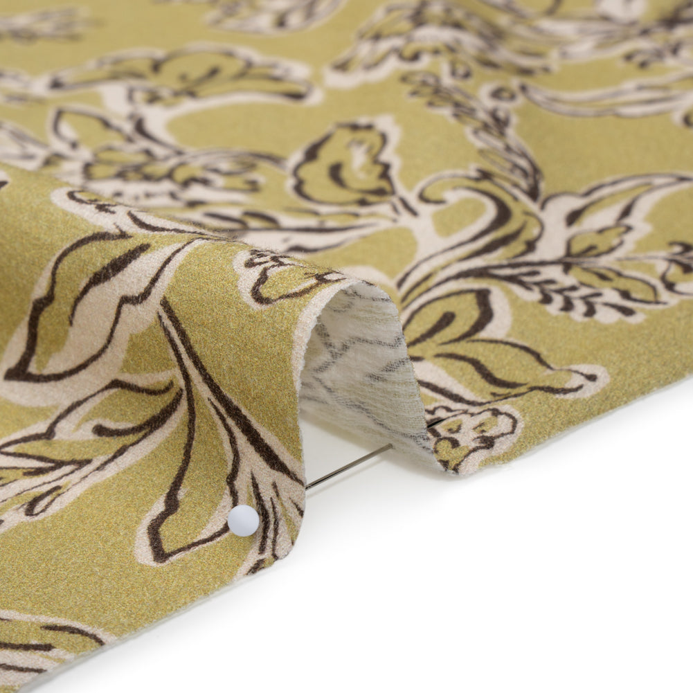 Slubbed Gauzy Cotton Woven - Pistachio Green, Cream and Dark Brown Floral - Mood Exclusive Cottage Crawl Print - Detail