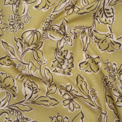 Slubbed Gauzy Cotton Woven - Pistachio Green, Cream and Dark Brown Floral - Mood Exclusive Cottage Crawl Print