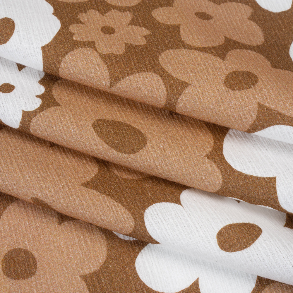 Slubbed Gauzy Cotton Woven - Brown, Tan and White Retro Florals - Mood Exclusive Boogie & Bloom Print - Folded