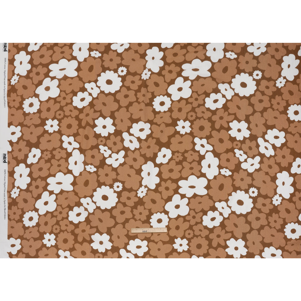 Slubbed Gauzy Cotton Woven - Brown, Tan and White Retro Florals - Mood Exclusive Boogie & Bloom Print - Full
