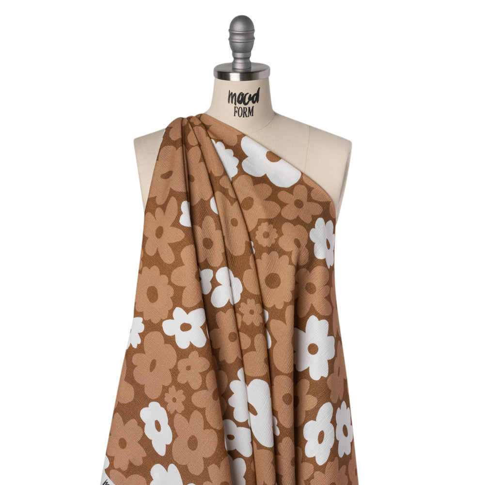 Slubbed Gauzy Cotton Woven - Brown, Tan and White Retro Florals - Mood Exclusive Boogie & Bloom Print - Drape