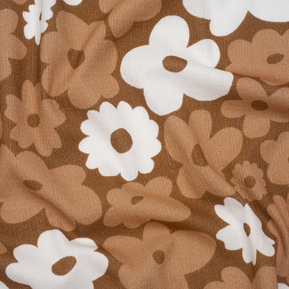 Slubbed Gauzy Cotton Woven - Brown, Tan and White Retro Florals - Mood Exclusive Boogie & Bloom Print
