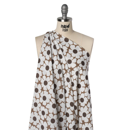 Slubbed Gauzy Cotton Woven - Brown and White Retro Daisies - Mood Exclusive Dancing Daisies Print