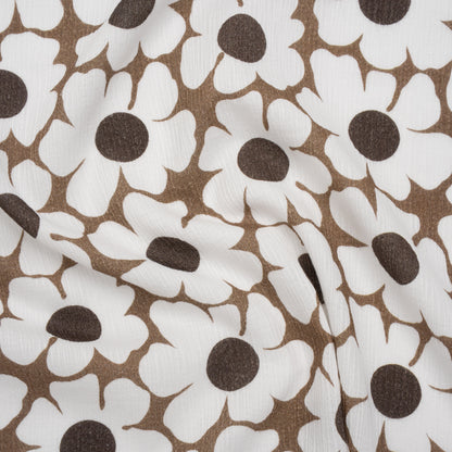 Slubbed Gauzy Cotton Woven - Brown and White Retro Daisies - Mood Exclusive Dancing Daisies Print
