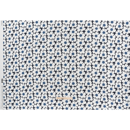 Slubbed Gauzy Cotton Woven - Navy, Blue and White Retro Daisies - Mood Exclusive Dancing Daisies Print