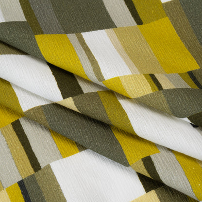 Slubbed Gauzy Cotton Woven - Golden Olive, Light Yellow and Dark Olive Green Blocks - Mood Exclusive Geode Geometry Print