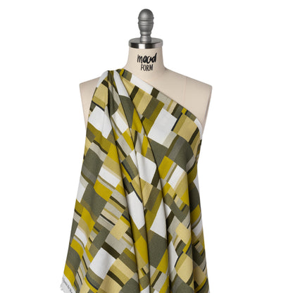 Slubbed Gauzy Cotton Woven - Golden Olive, Light Yellow and Dark Olive Green Blocks - Mood Exclusive Geode Geometry Print
