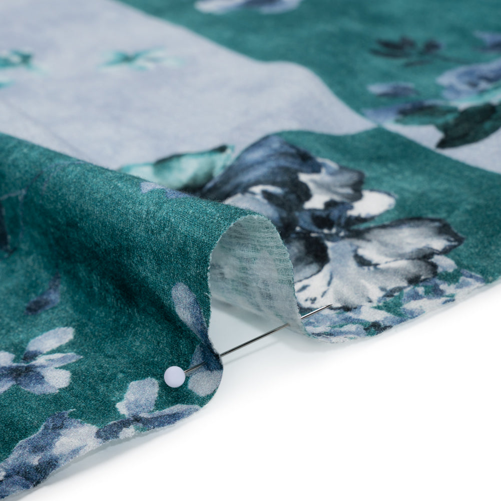 Slubbed Gauzy Cotton Woven - Teal and Blue Big Floral Checkerboard - Mood Exclusive Checkerbloom Print - Detail