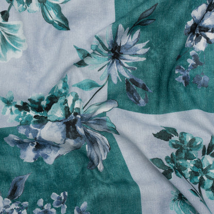 Slubbed Gauzy Cotton Woven - Teal and Blue Big Floral Checkerboard - Mood Exclusive Checkerbloom Print