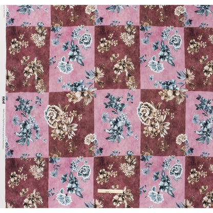 Slubbed Gauzy Cotton Woven - Rose, Brown and Blue Big Floral Checkerboard - Mood Exclusive Checkerbloom Print